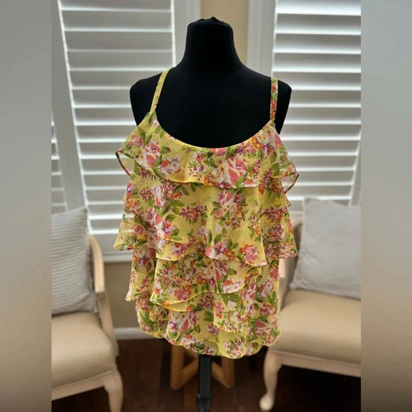 NWT | Torrid | Yellow Floral Ruffle Cami Tank Blouse - Size 1 (1X) (14/16) - Picture 1 of 4